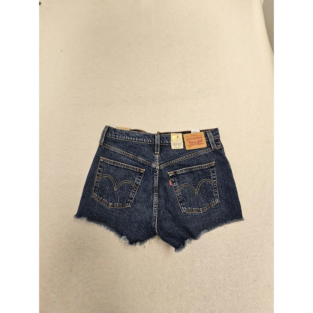 Levis 501 Original High Waisted Denim Shorts Dark Wash Raw Hem Size 29 NEW